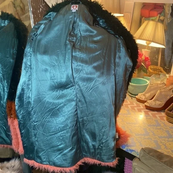 🌹Shrimps🌹 Vintage Faux Fur Colourblock Coat - Picture 10 of 12
